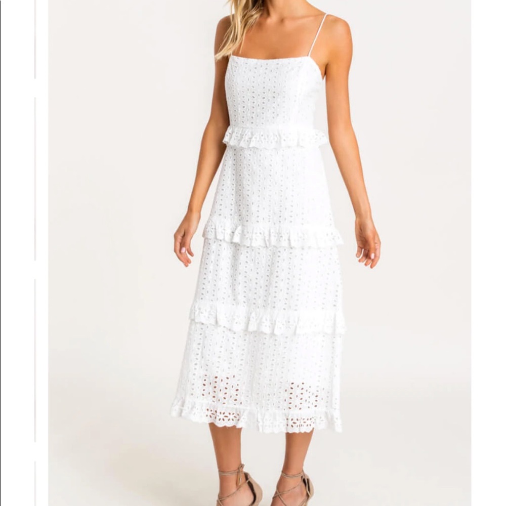 LUSH Tiered eyelet white midi dress